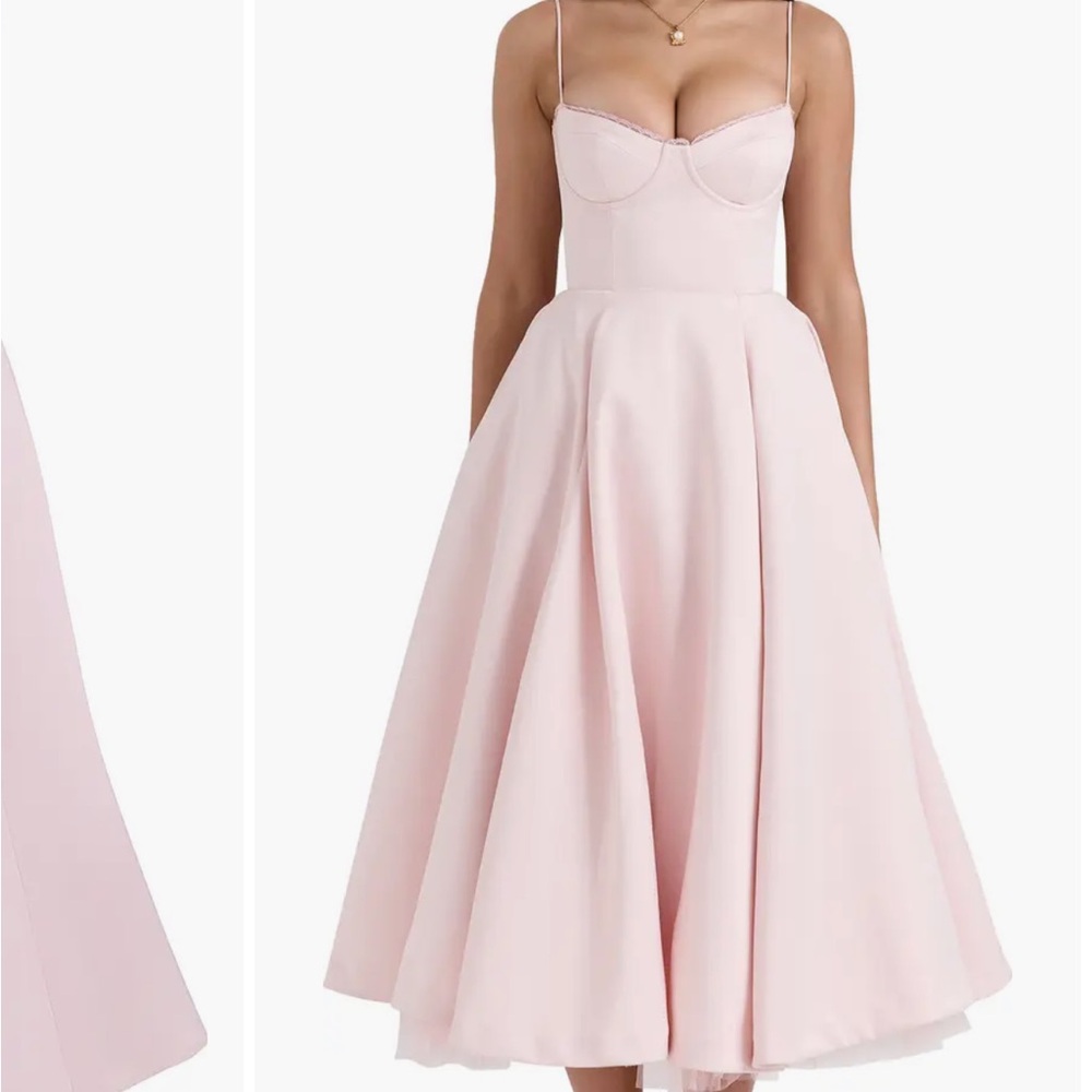 House of cb Mademoiselle Bustier Stretch Satin Midi Dress pink salt, SMALL - Picture 4 of 9